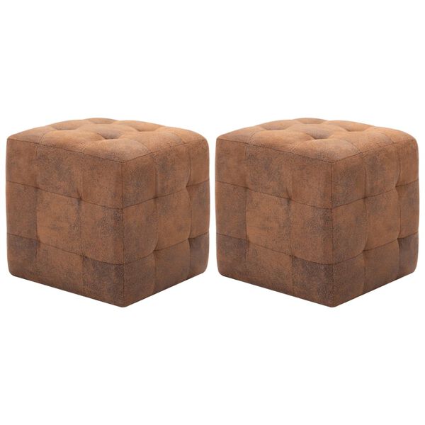 vidaXL 2 pcs Poufs Marron 30 x 30 x 30 cm Similicuir daim