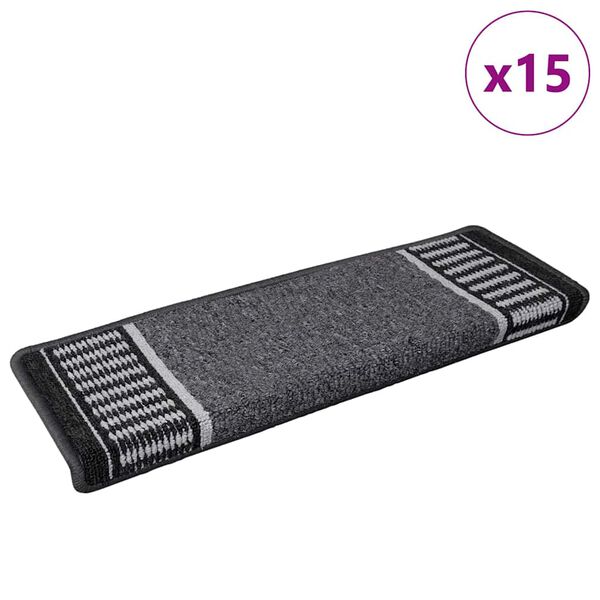 vidaXL Tapis d'escalier auto-adh&eacute;sifs 15 pcs Anthracite 65 x 21 x 4 cm