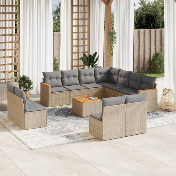 vidaXL Salon de jardin et coussins 12 pcs m&eacute;lange beige r&eacute;sine tress&eacute;e