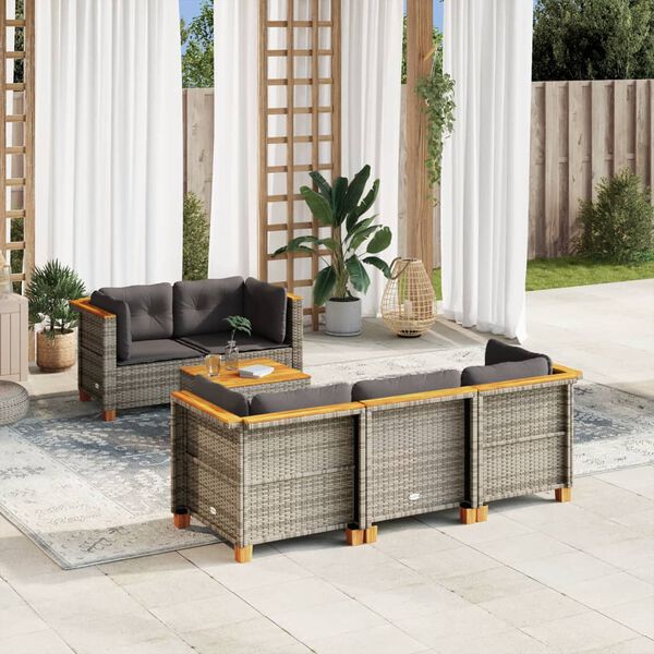 vidaXL Salon de jardin 6 pcs avec coussins gris r&eacute;sine tress&eacute;e