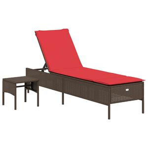 vidaXL Chaise longue avec table et coussin marron r&eacute;sine tress&eacute;e