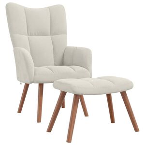 vidaXL Chaise de relaxation avec repose-pied Blanc cr&egrave;me Velours