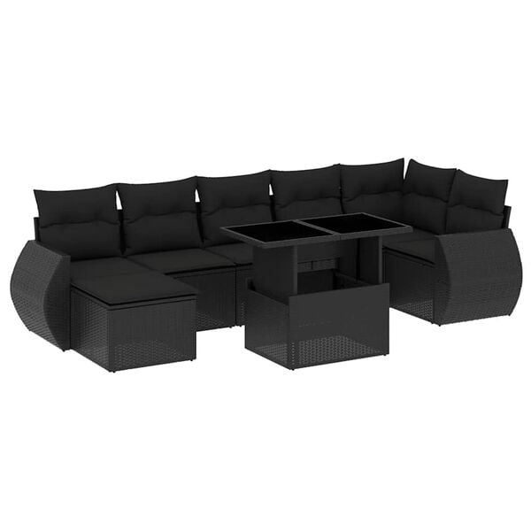 vidaXL Salon de jardin 8 pcs avec coussins noir r&eacute;sine tress&eacute;e