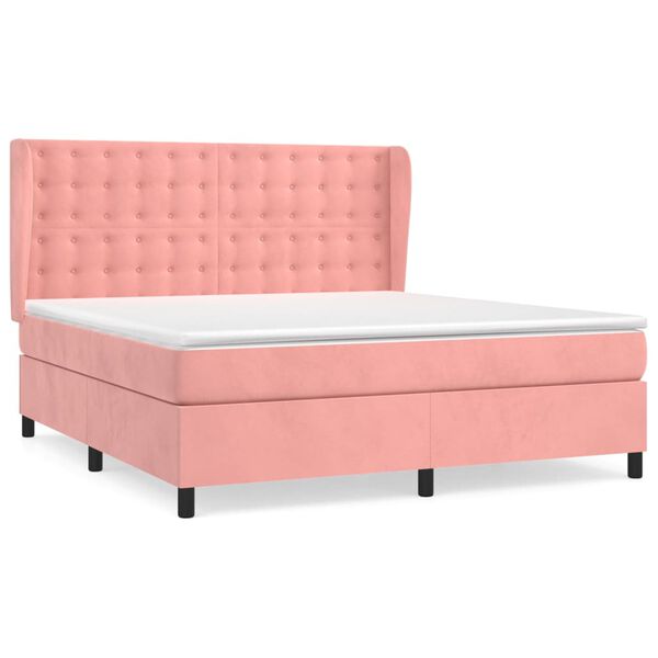 vidaXL Sommier &agrave; lattes de lit avec matelas Rose 180x200 cm Velours