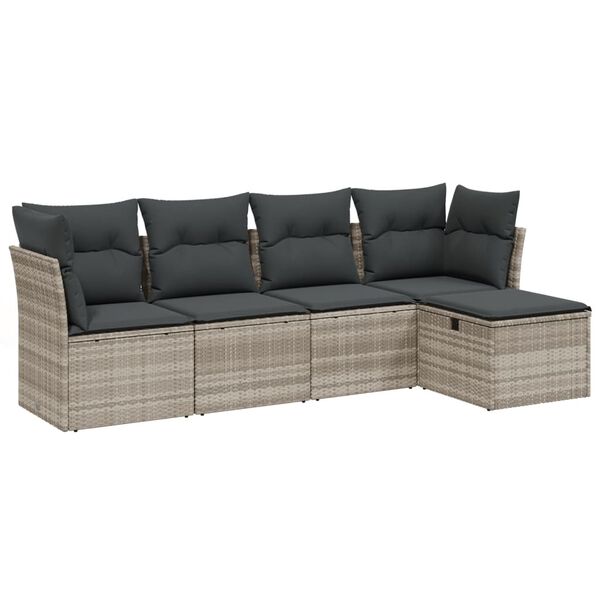 vidaXL Salon de jardin 5 pcs avec coussins gris clair r&eacute;sine tress&eacute;e