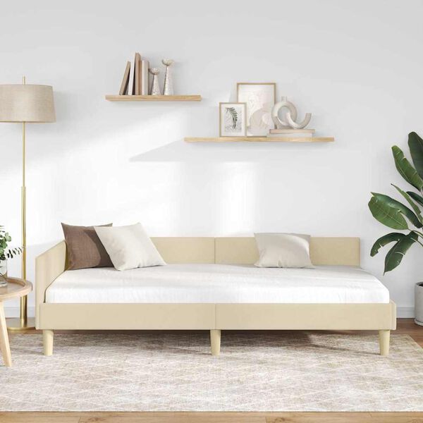 vidaXL Cadre de lit d'angle avec tête de lit Crème 100 x 200 cm tissu