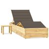 vidaXL Chaise longue de jardin avec table et coussin Pin impr&eacute;gn&eacute;