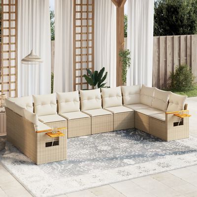 vidaXL Salon de jardin avec coussins 10 pcs beige résine tressée