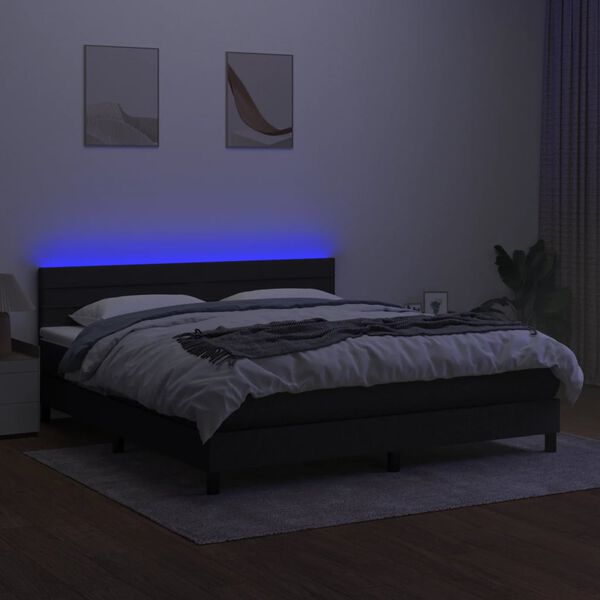 vidaXL Sommier &agrave; lattes de lit et matelas et LED Noir 160x200 cm Tissu