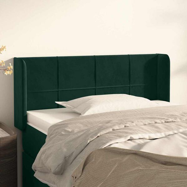 vidaXL T&ecirc;te de lit avec oreilles Vert fonc&eacute; 93x16x78/88 cm Velours