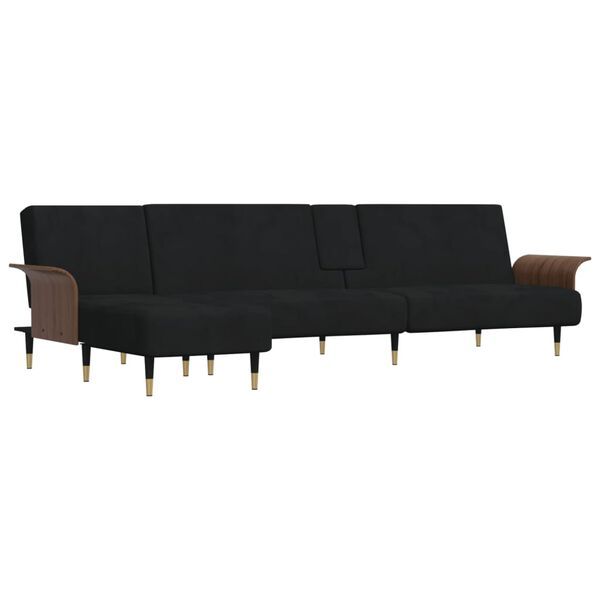 vidaXL Canapé-lit en forme de L noir 279x140x70 cm velours