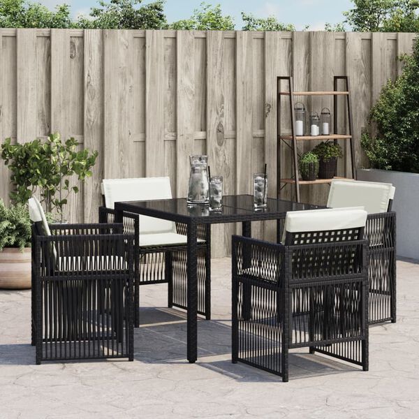 vidaXL Chaises de jardin lot de 4 avec coussins noir r&eacute;sine tress&eacute;e