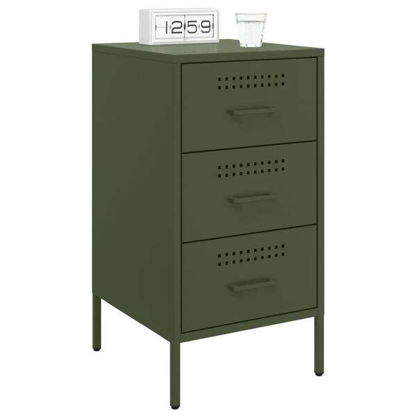vidaXL Table de chevet vert olive 36x39x68 cm acier
