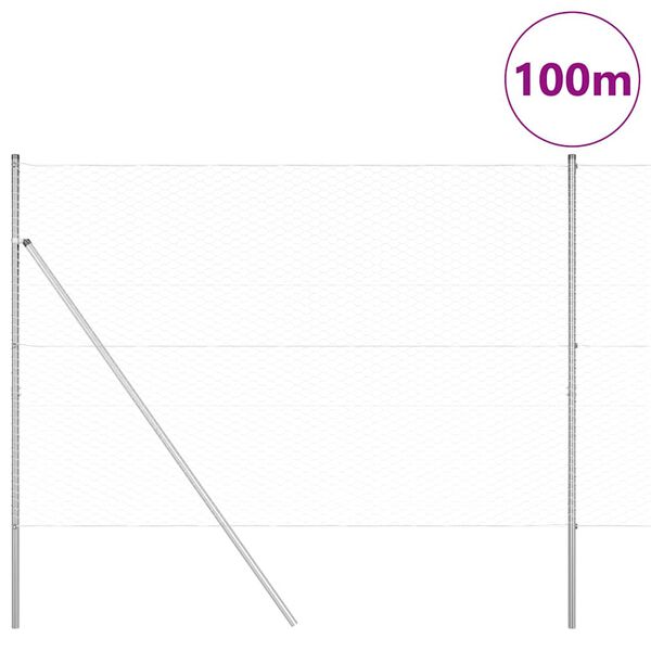 vidaXL Poteau de cl&ocirc;ture. Argent&eacute; 100 x 1,5 m (maille de 36 mm) Acier