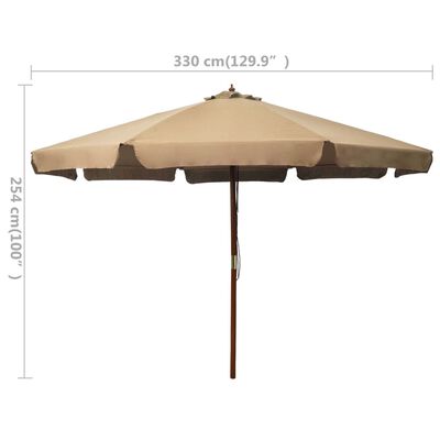 vidaXL Parasol d'extérieur avec mât en bois 330 cm Taupe