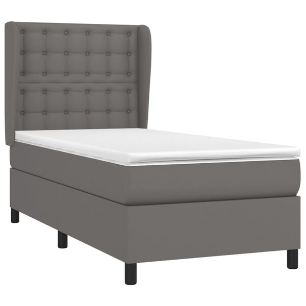 vidaXL Sommier &agrave; lattes de lit avec matelas Gris 90x190 cm Similicuir