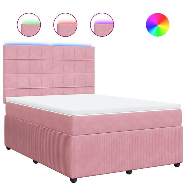 vidaXL Sommier &agrave; lattes de lit avec matelas Rose 160x200 cm Velours