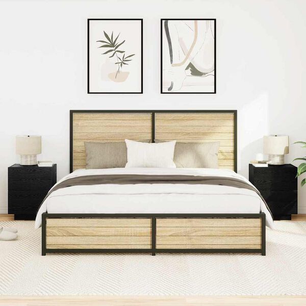 vidaXL Cabinet de chevet avec tiroir 2 pcs Ch&ecirc;ne noir 45 x 40 x 55 cm