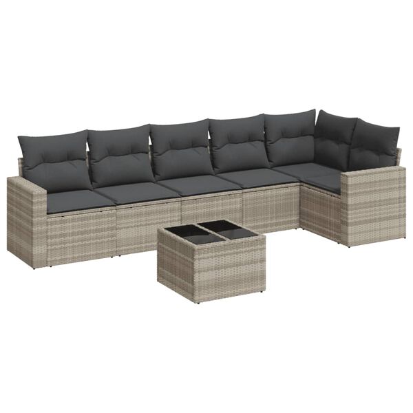 vidaXL Salon de jardin avec coussins 7 pcs gris clair r&eacute;sine tress&eacute;e