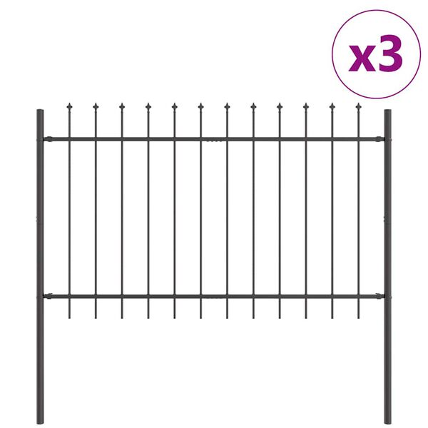 vidaXL Cl&ocirc;ture de jardin 3 pcs Gris 5,1 x 1 m Acier rev&ecirc;tu de poudre