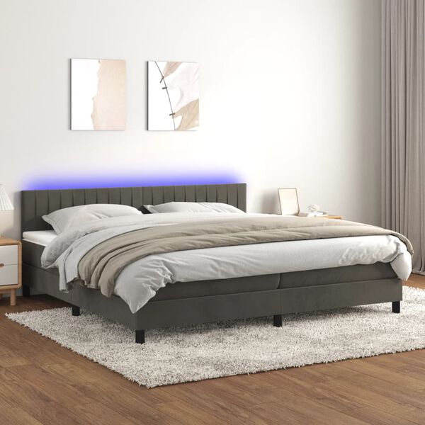 vidaXL Sommier &agrave; lattes de lit avec matelas LED Gris fonc&eacute; 200x200 cm