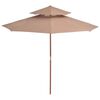 vidaXL Parasol &agrave; deux &eacute;tages avec m&acirc;t en bois 270 cm taupe