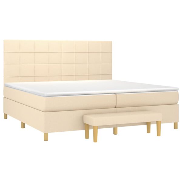vidaXL Sommier &agrave; lattes de lit avec matelas Cr&egrave;me 200x200 cm Tissu