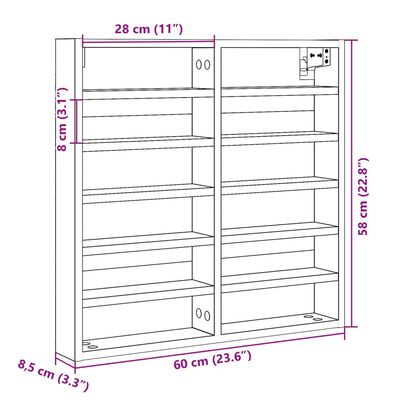 vidaXL Armoire à vitrine sonoma gris 60x8,5x58 cm bois d'ingénierie