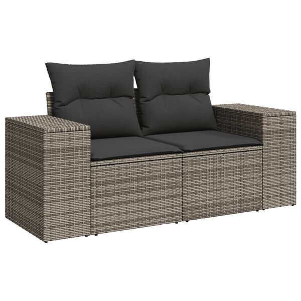 vidaXL Salon de jardin 6 pcs avec coussins gris r&eacute;sine tress&eacute;e