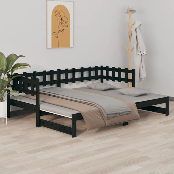 vidaXL Lit coulissant sans matelas noir 2x(90x190) cm