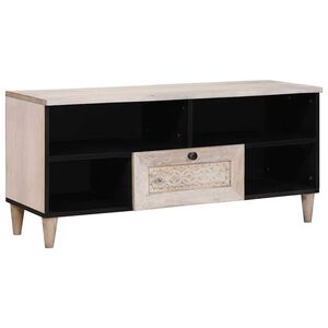vidaXL Meuble TV Blanc Blanchi 100 x 33 x 46 cm Bois de mangue massif