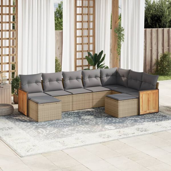 vidaXL Salon de jardin avec coussins 9 pcs beige r&eacute;sine tress&eacute;e