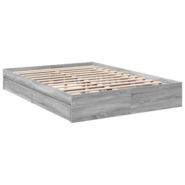 vidaXL Cadre de lit avec tiroirs sans matelas sonoma gris 150x200 cm