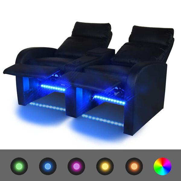 vidaXL Fauteuil inclinable &agrave; LED &agrave; 2 places cuir artificiel noir
