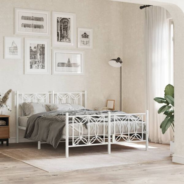 vidaXL Cadre de lit m&eacute;tal sans matelas et pied de lit blanc 140x190 cm