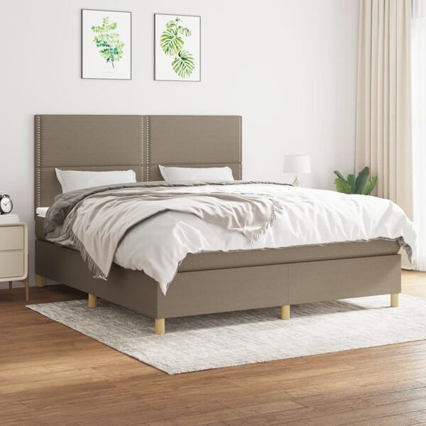 vidaXL Sommier &agrave; lattes de lit avec matelas Taupe 180x200 cm Tissu