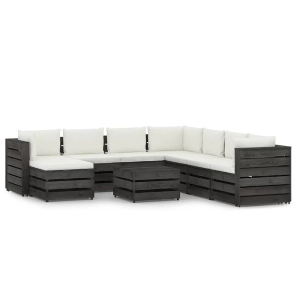 vidaXL Salon de jardin 9 pcs avec coussins Bois impr&eacute;gn&eacute; de gris