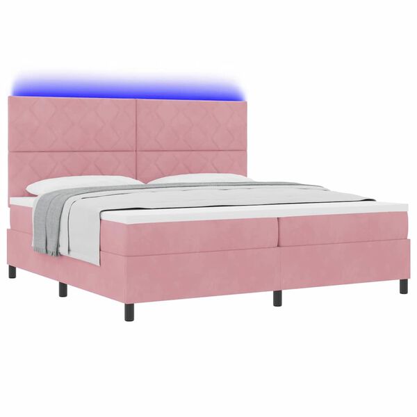 vidaXL Lit &agrave; ressort LED avec matelas Rose 200 x 200 cm tissu