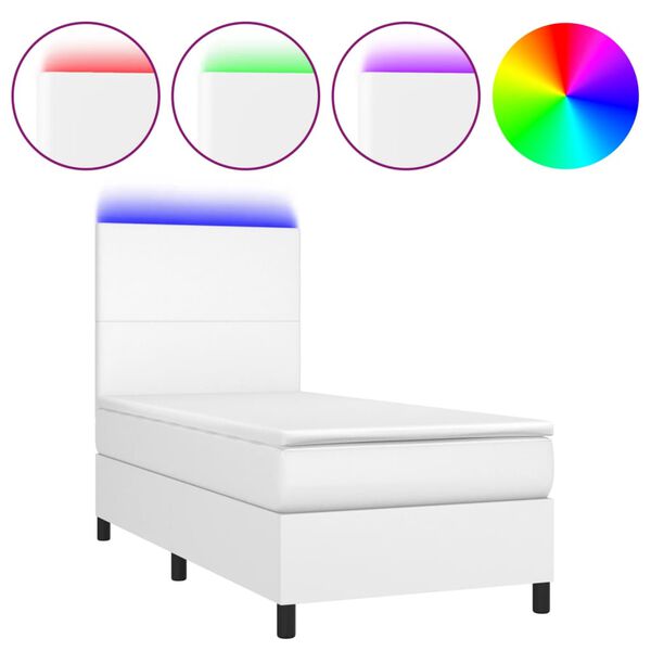 vidaXL Sommier &agrave; lattes de lit avec matelas et LED Blanc 90x190 cm