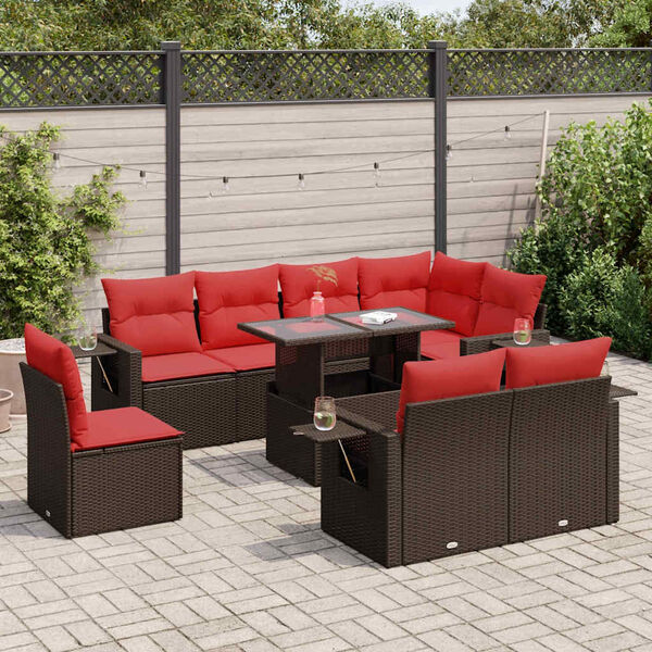vidaXL Salon de jardin avec coussins 9pcs marron r&eacute;sine tress&eacute;e acacia