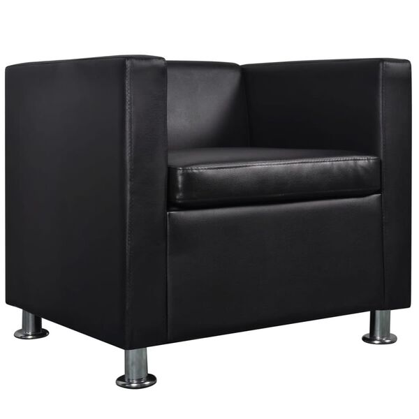 vidaXL Fauteuil cube en similicuir noir