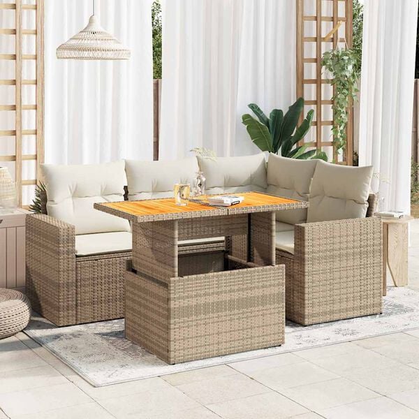 vidaXL Salon de jardin avec coussins 5 pcs beige résine tressée
