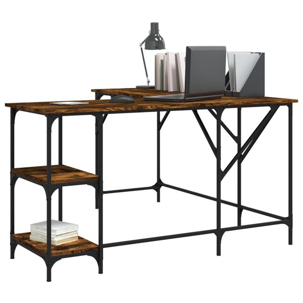 vidaXL Bureau ch&ecirc;ne fum&eacute; 139x139x75 cm bois d'ing&eacute;nierie