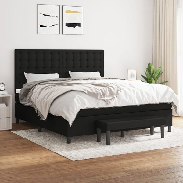 vidaXL Sommier &agrave; lattes de lit avec matelas Noir 160x200 cm Tissu
