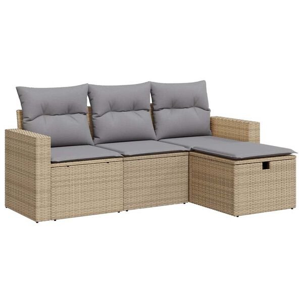 vidaXL Salon de jardin avec coussins 4 pcs beige r&eacute;sine tress&eacute;e