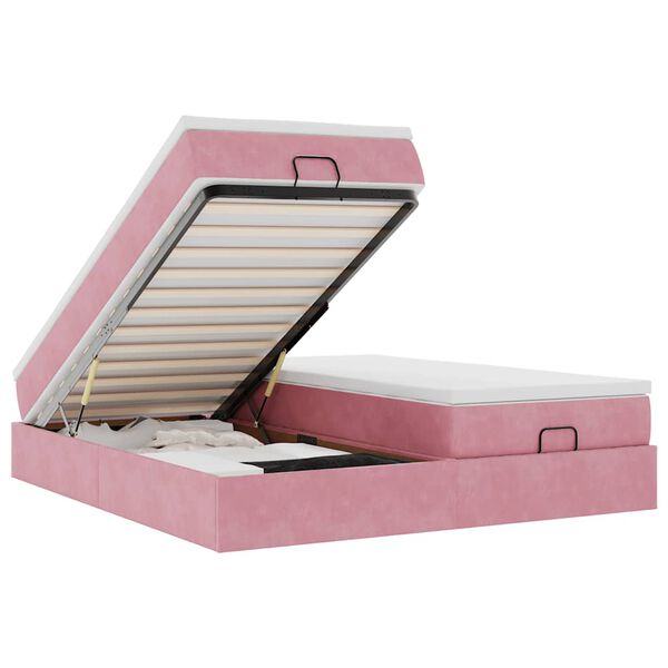 vidaXL Cadre de lit ottoman avec matelas rose 200x200 cm velours