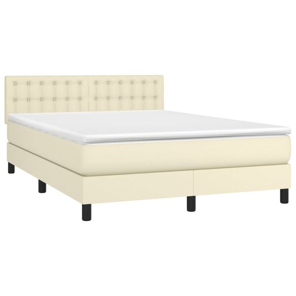 vidaXL Sommier &agrave; lattes de lit avec matelas Cr&egrave;me 140x200cm Similicuir