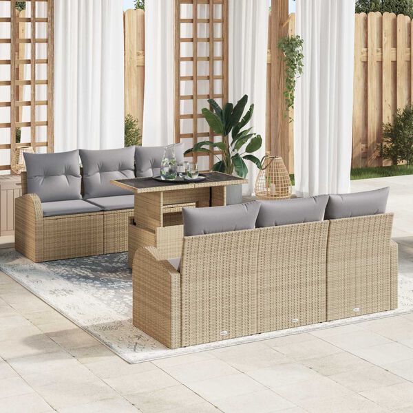 vidaXL Ensemble de canap&eacute; de jardin 7 pcs Beige Poly rotin