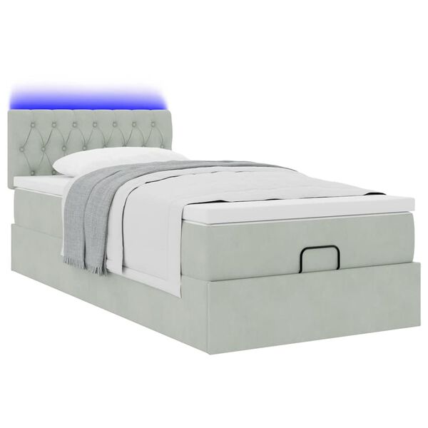 vidaXL Cadre de lit ottoman et matelas gris clair 100x200 cm velours