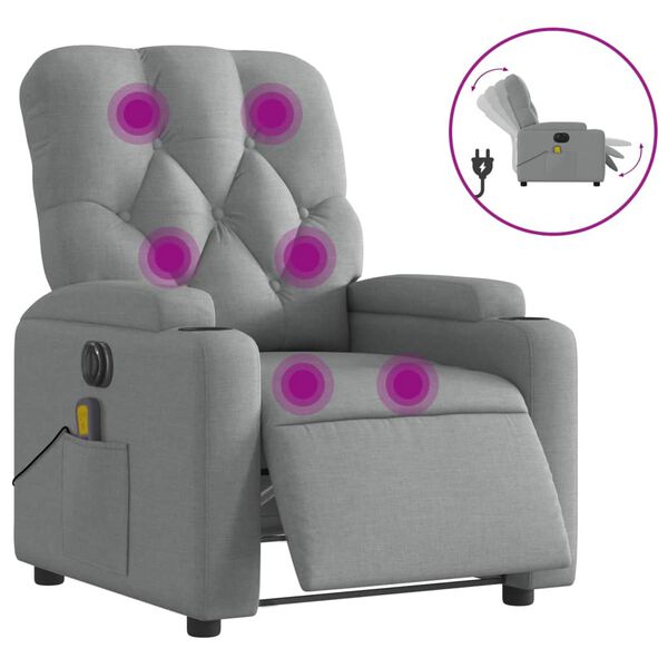 vidaXL Fauteuil de massage inclinable &eacute;lectrique gris clair tissu